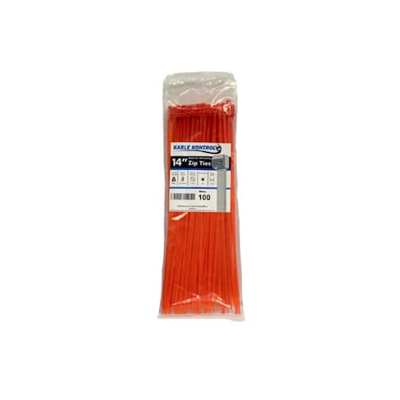 Kable Kontrol® Zip Ties - 14 Long - 100 Pc Pk - Orange Color - Nylon - 50 Lbs Tensile Strength